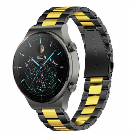 Strap-it® Strap-it Huawei Watch GT 2 Pro stalen band (zwart/goud)