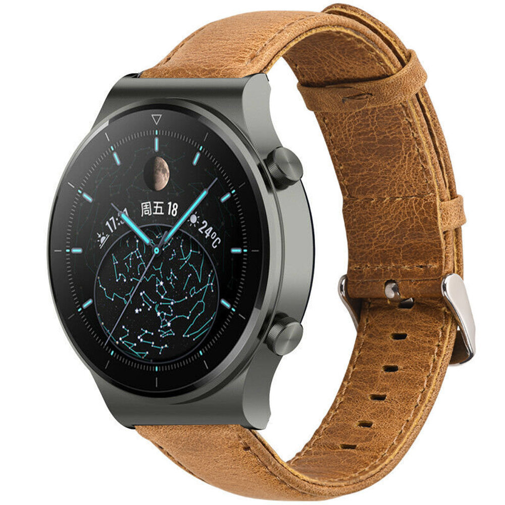 Strap-it® Strap-it Huawei Watch GT 2 Pro leren band (bruin)