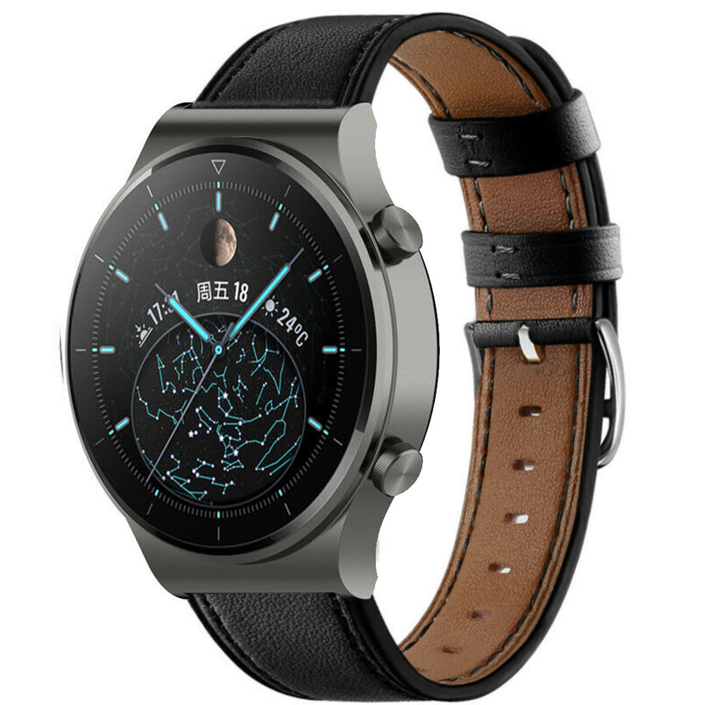 Strap-it® Strap-it Huawei Watch GT 2 Pro leren band (strak-zwart)