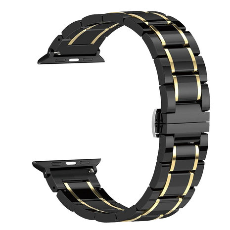 Strap-it® Strap-it Apple Watch keramiek stalen band (zwart/goud)