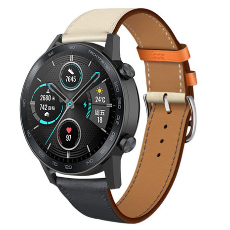 Strap-it® Strap-it Honor Magic Watch 2 leren bandje (wit/donkerblauw)