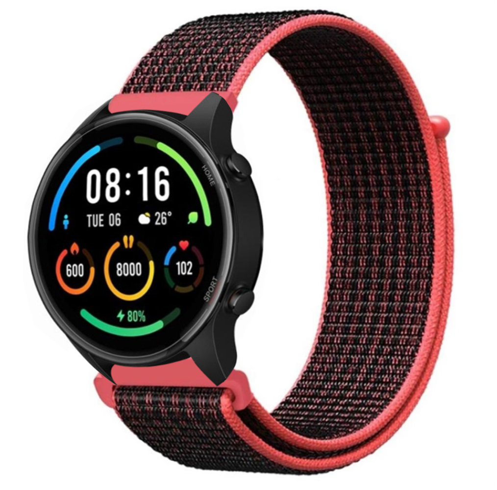 Strap-it® Strap-it Xiaomi Mi Watch nylon band (zwart/koraal) Strap-it® Strap-it Xiaomi Mi Watch nylon band (zwart/koraal)