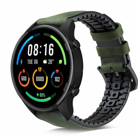 Strap-it® Strap-it Xiaomi Mi Watch siliconen / leren bandje (zwart/groen)