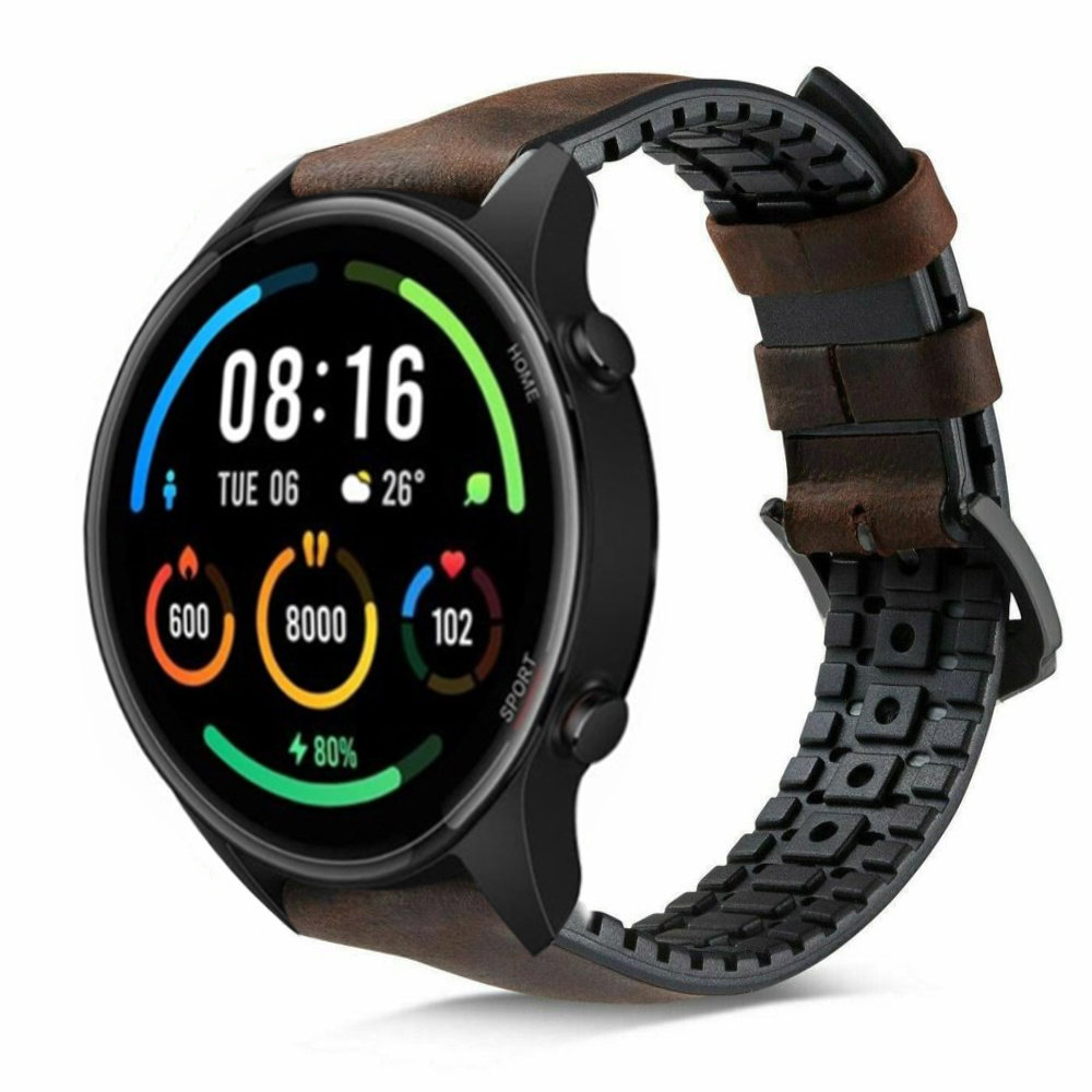 Strap-it® Strap-it Xiaomi Mi Watch siliconen / leren bandje (zwart/bruin)