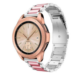 Strap-it® Samsung Galaxy Watch 42mm stalen band (zilver/roze)