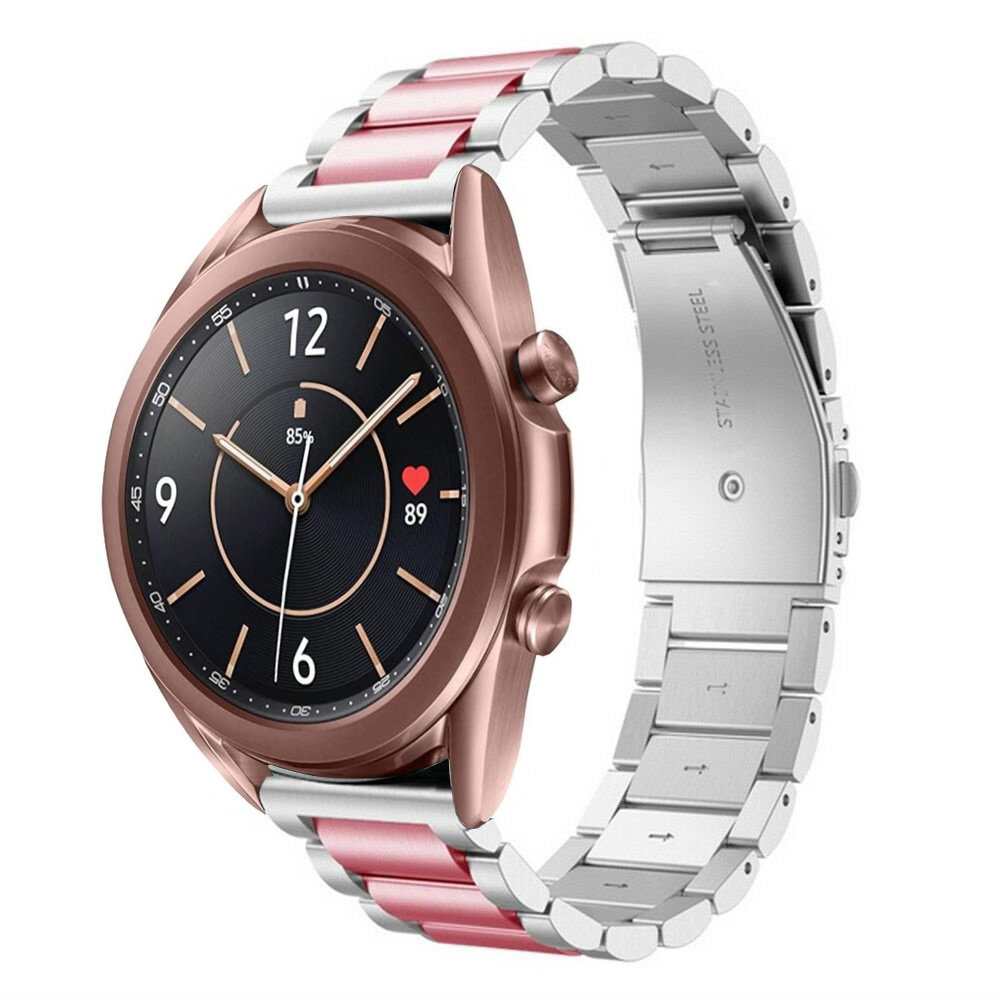 Strap-it® Strap-it Samsung Galaxy Watch 3 41mm stalen band (zilver/roze) Strap-it® Strap-it Samsung Galaxy Watch 3 41mm stalen band (zilver/roze)