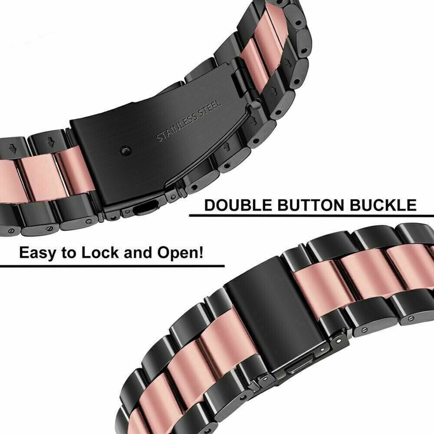 Garmin Vivomove 3s stalen band zwart roze Smartwatchbanden