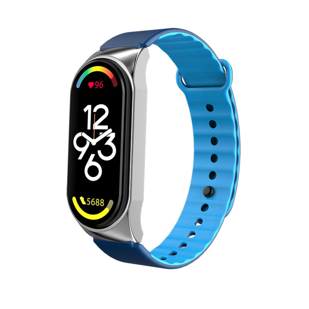 Strap-it® Strap-it Xiaomi Mi Band 7 siliconen link bandje (blauw/donkerblauw)