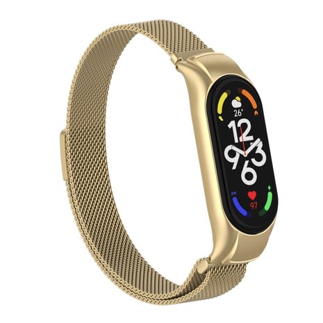 Strap-it® Strap-it Xiaomi Mi Band 7 Milanese band (retro goud) Strap-it® Strap-it Xiaomi Mi Band 7 Milanese band (retro goud)