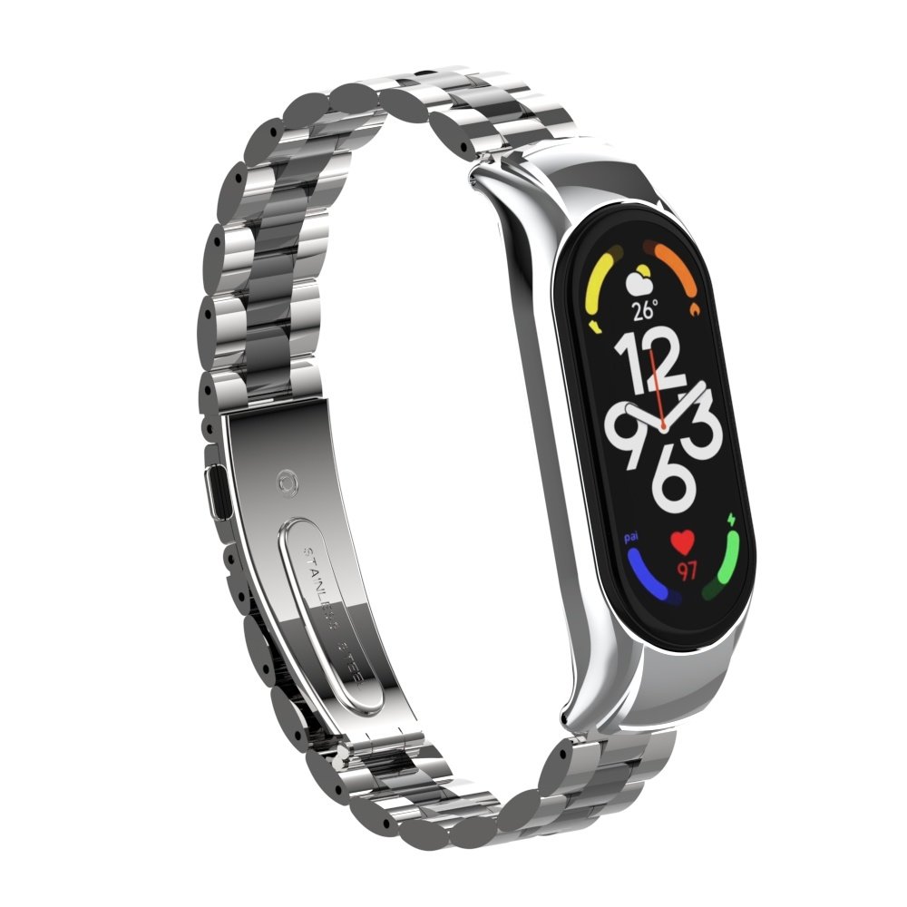 Strap-it® Strap-it Xiaomi Mi Band 7 stalen bandje (zilver/zwart)