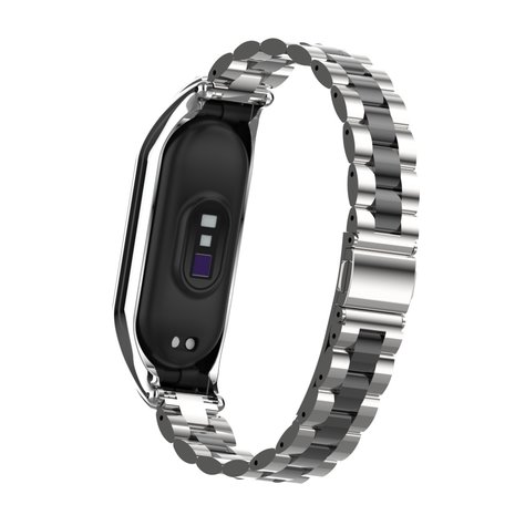 Strap-it® Strap-it Xiaomi Mi Band 7 stalen bandje (zilver/zwart)