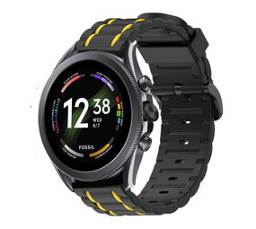 Strap-it® Fossil Gen 6 44mm sport gesp band (zwart/geel)