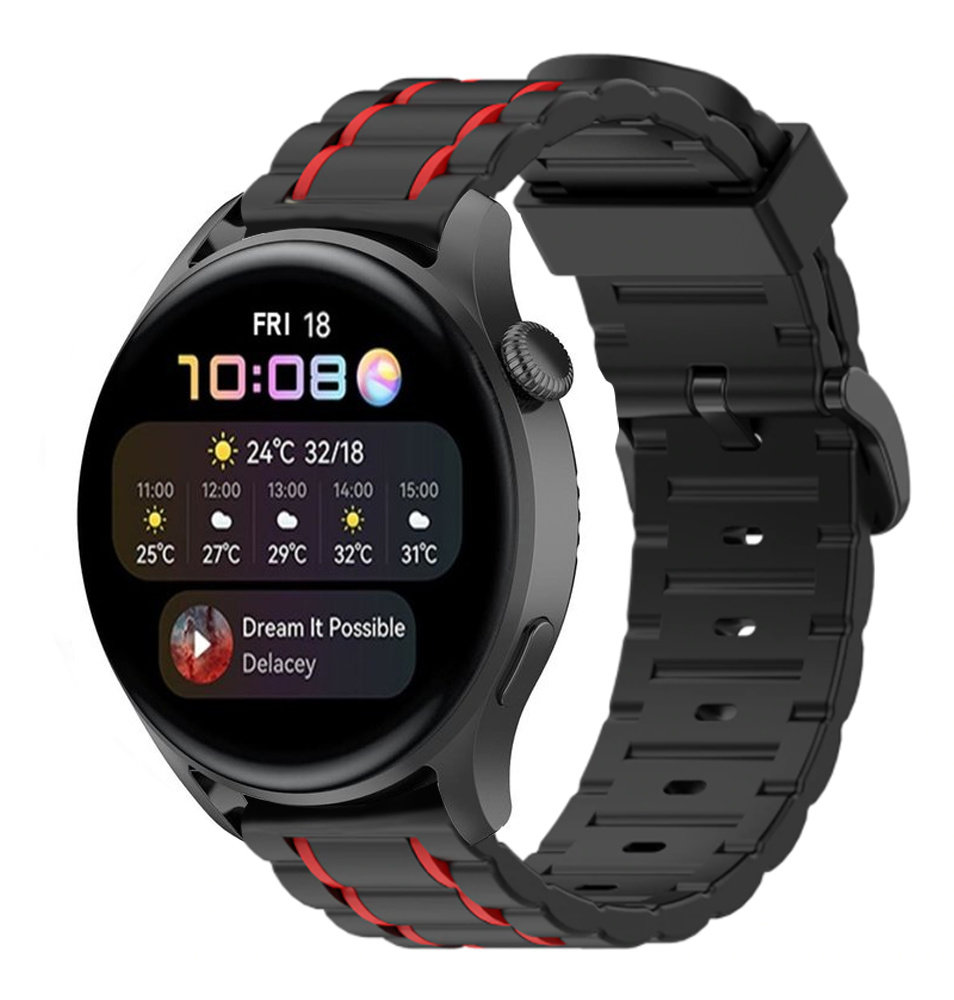 Strap-it® Strap-it Huawei Watch 3 (Pro) sport gesp band (zwart/rood)