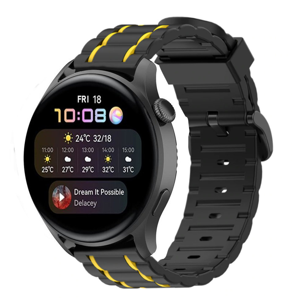 Strap-it® Strap-it Huawei Watch 3 (Pro) sport gesp band (zwart/geel) Strap-it® Strap-it Huawei Watch 3 (Pro) sport gesp band (zwart/geel)