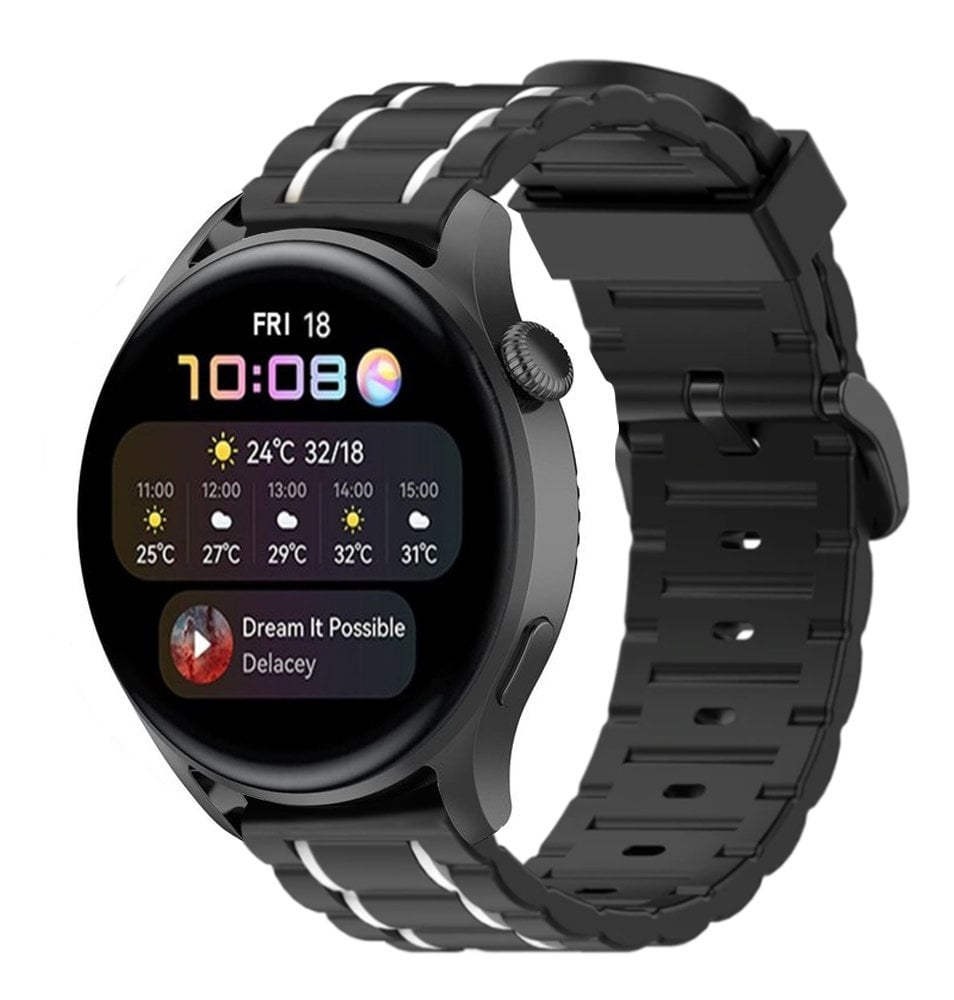 Strap-it® Strap-it Huawei Watch 3 (Pro) sport gesp band (zwart/wit)
