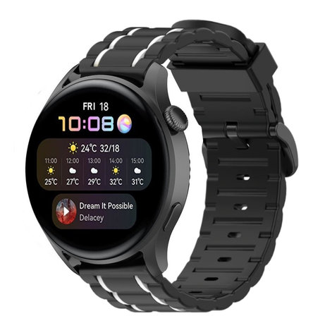 Strap-it® Strap-it Huawei Watch 3 (Pro) sport gesp band (zwart/wit)
