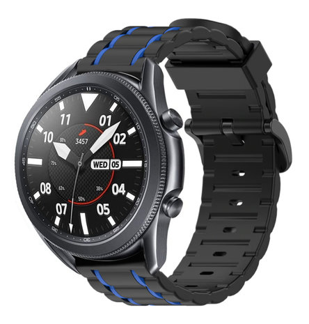 Strap-it® Strap-it Samsung Galaxy Watch 3 45mm sport gesp band (zwart/blauw) Strap-it® Strap-it Samsung Galaxy Watch 3 45mm sport gesp band (zwart/blauw)