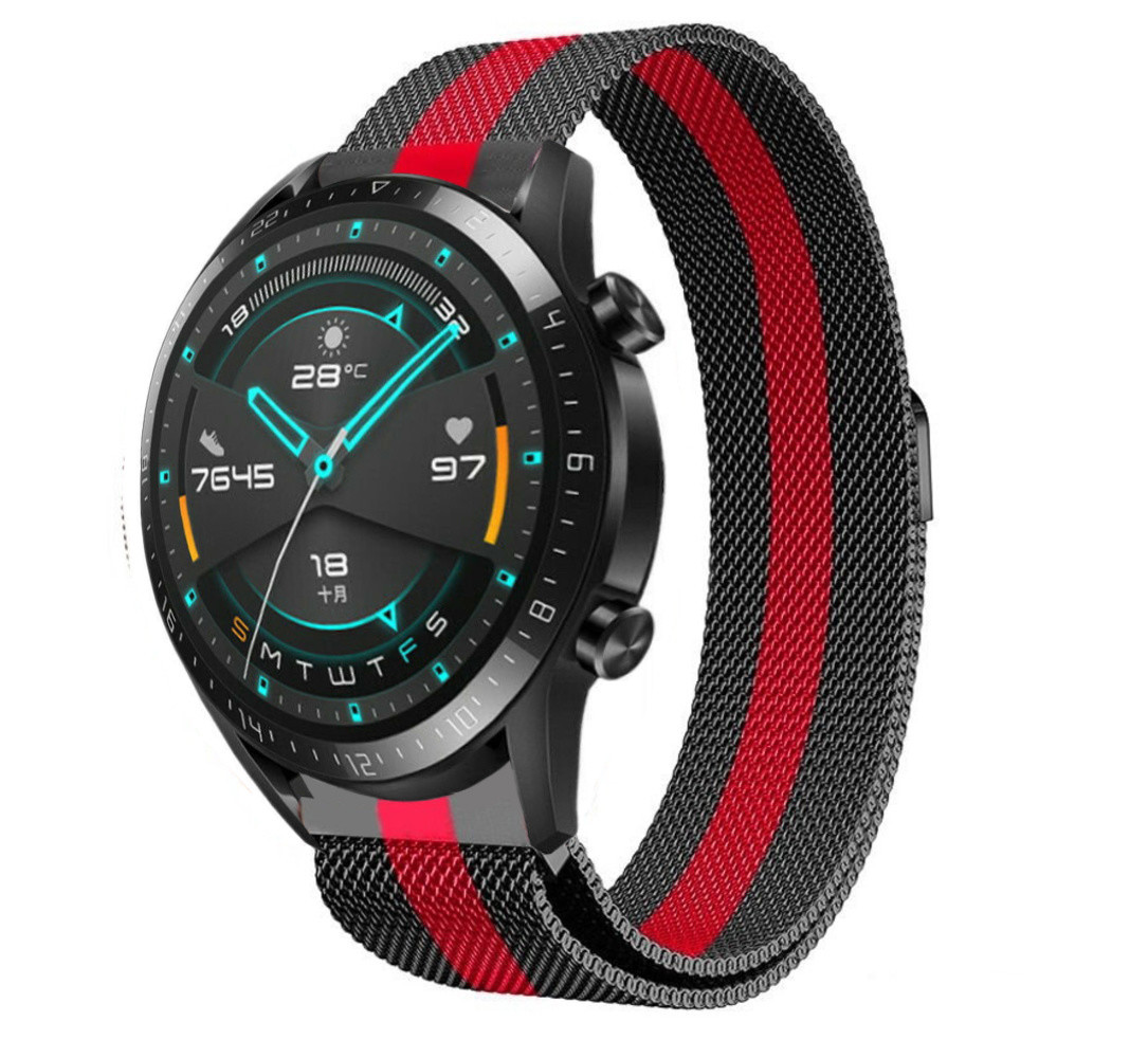 Strap-it® Strap-it Huawei Watch GT 2 Milanese band (zwart/rood) Strap-it® Strap-it Huawei Watch GT 2 Milanese band (zwart/rood)