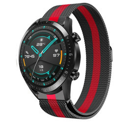 Strap-it® Huawei Watch GT 2 Milanese band (zwart/rood) Strap-it® Huawei Watch GT 2 Milanese band (zwart/rood)