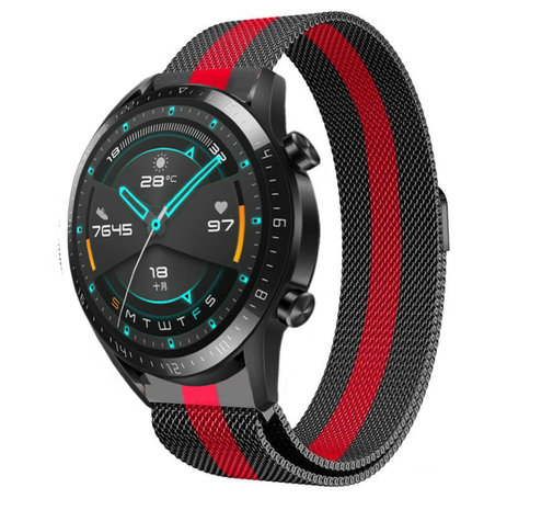 Strap-it® Strap-it Huawei Watch GT 2 Milanese band (zwart/rood) Strap-it® Strap-it Huawei Watch GT 2 Milanese band (zwart/rood)
