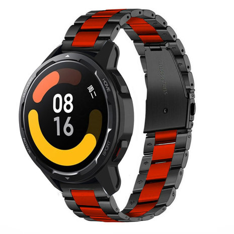 Strap-it® Strap-it Xiaomi Watch S1 stalen band (zwart/rood)