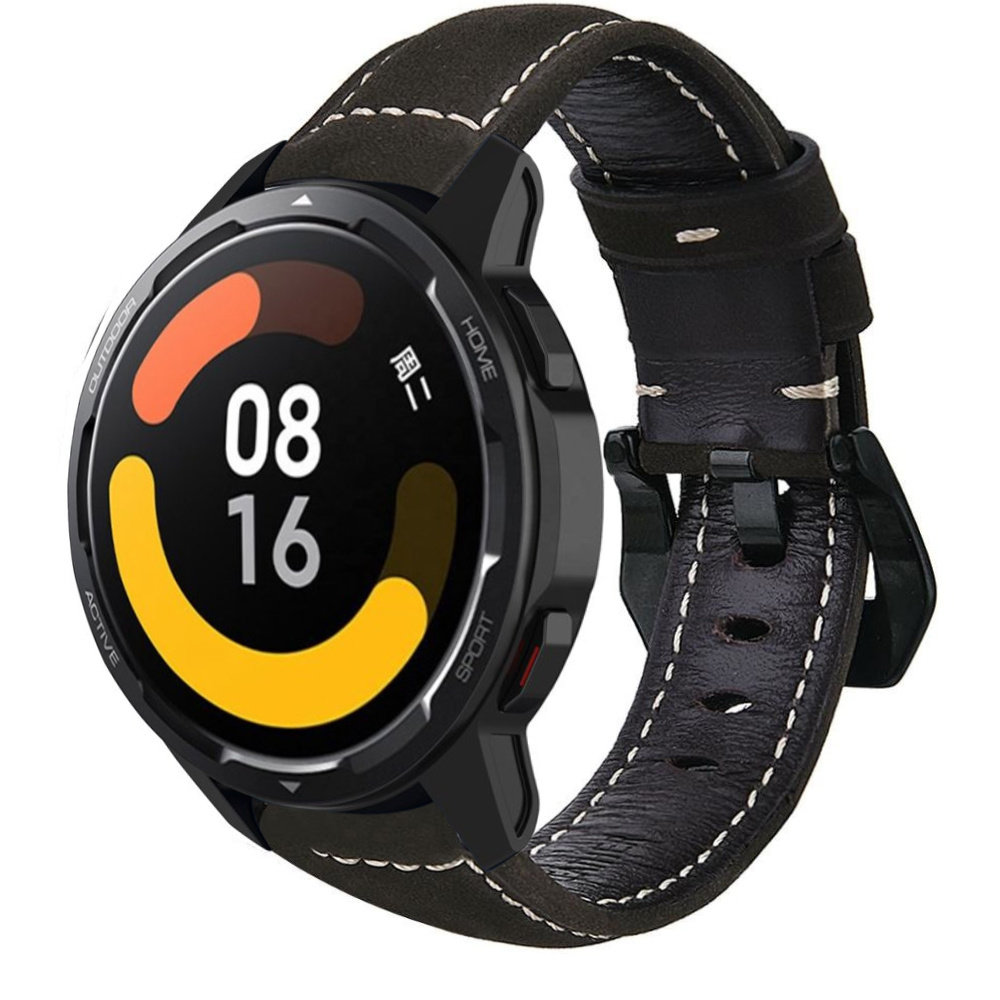Strap-it® Strap-it Xiaomi Watch S1 leren band (zwart)