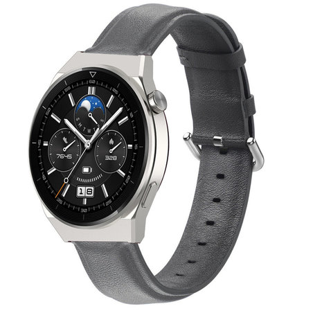 Strap-it® Strap-it Huawei Watch GT 3 Pro 46mm leren bandje (donkergrijs)