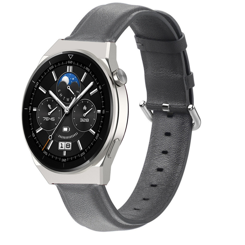 Strap-it Huawei Watch GT 3 Pro 46mm leren bandje (donkergrijs)