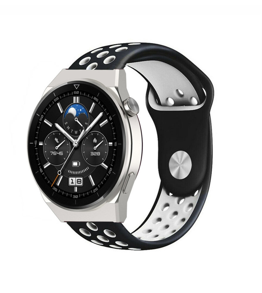 Strap-it® Strap-it Huawei Watch GT 3 Pro 46mm sport band (zwart/wit)