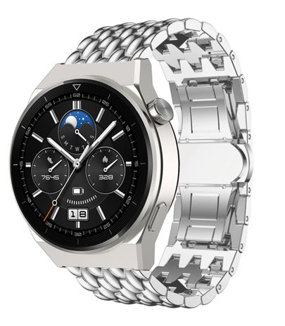 Strap-it® Strap-it Huawei Watch GT 3 Pro 46mm stalen draak band (zilver)