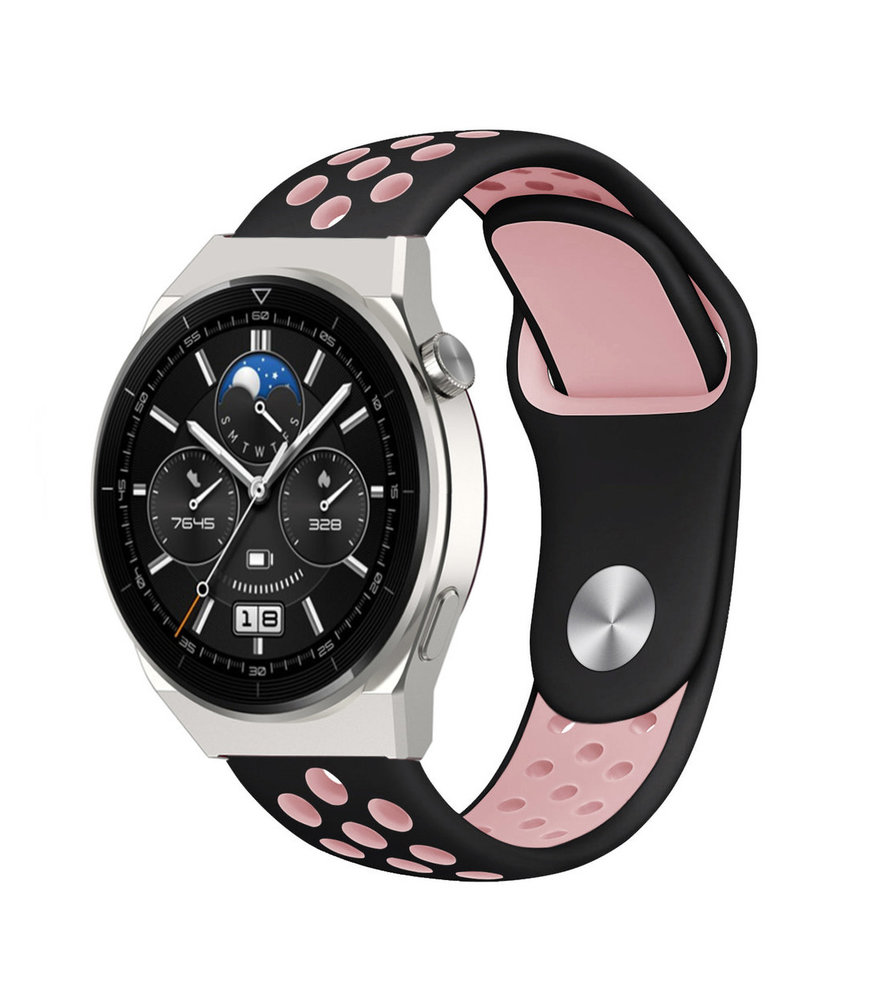 Strap-it® Strap-it Huawei Watch GT 3 Pro 46mm sport band (zwart/roze)