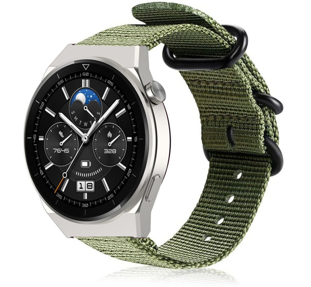 Strap-it® Strap-it Huawei Watch GT 3 Pro 46mm nylon gesp band (groen)