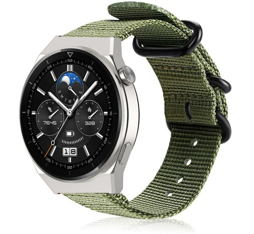 Strap-it® Strap-it Huawei Watch GT 3 Pro 46mm nylon gesp band (groen)