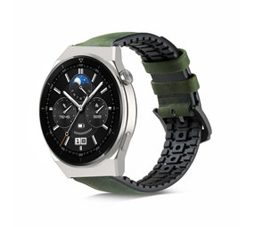 Strap-it® Huawei Watch GT 3 Pro 46mm siliconen / leren bandje (groen)