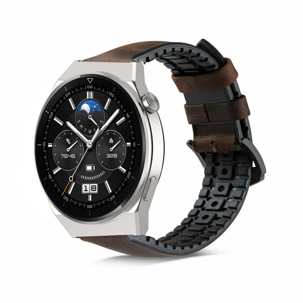 Strap-it® Strap-it Huawei Watch GT 3 Pro 46mm siliconen / leren bandje (bruin)