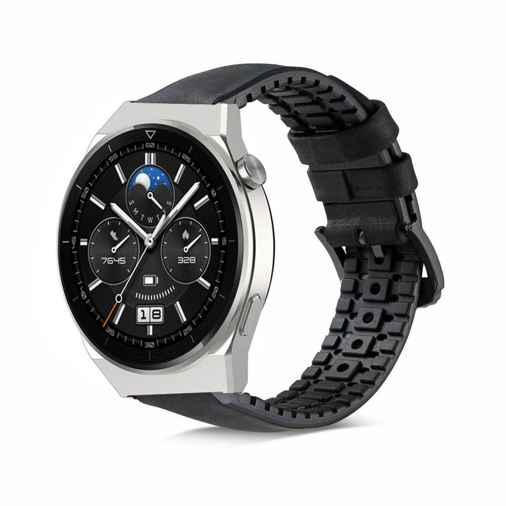 Strap-it® Strap-it Huawei Watch GT 3 Pro 46mm siliconen / leren bandje (zwart)