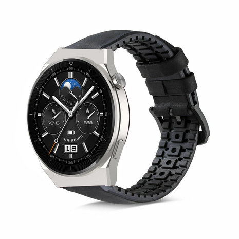 Strap-it® Strap-it Huawei Watch GT 3 Pro 46mm siliconen / leren bandje (zwart)