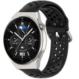 Strap-it® Huawei Watch GT 3 Pro 46mm siliconen bandje met gaatjes (zwart)