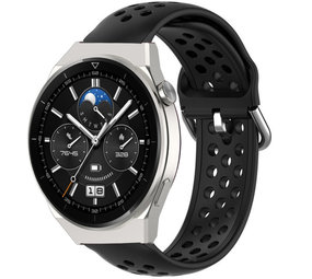 Strap-it® Huawei Watch GT 3 Pro 46mm siliconen bandje met gaatjes (zwart)