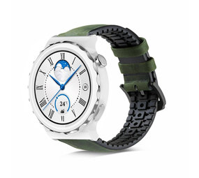 Strap-it® Huawei Watch GT 3 Pro 43mm siliconen / leren bandje (groen)