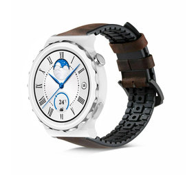 Strap-it® Huawei Watch GT 3 Pro 43mm siliconen / leren bandje (bruin(