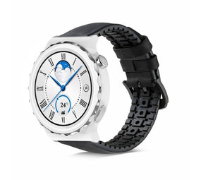 Strap-it® Huawei Watch GT 3 Pro 43mm siliconen / leren bandje (zwart)