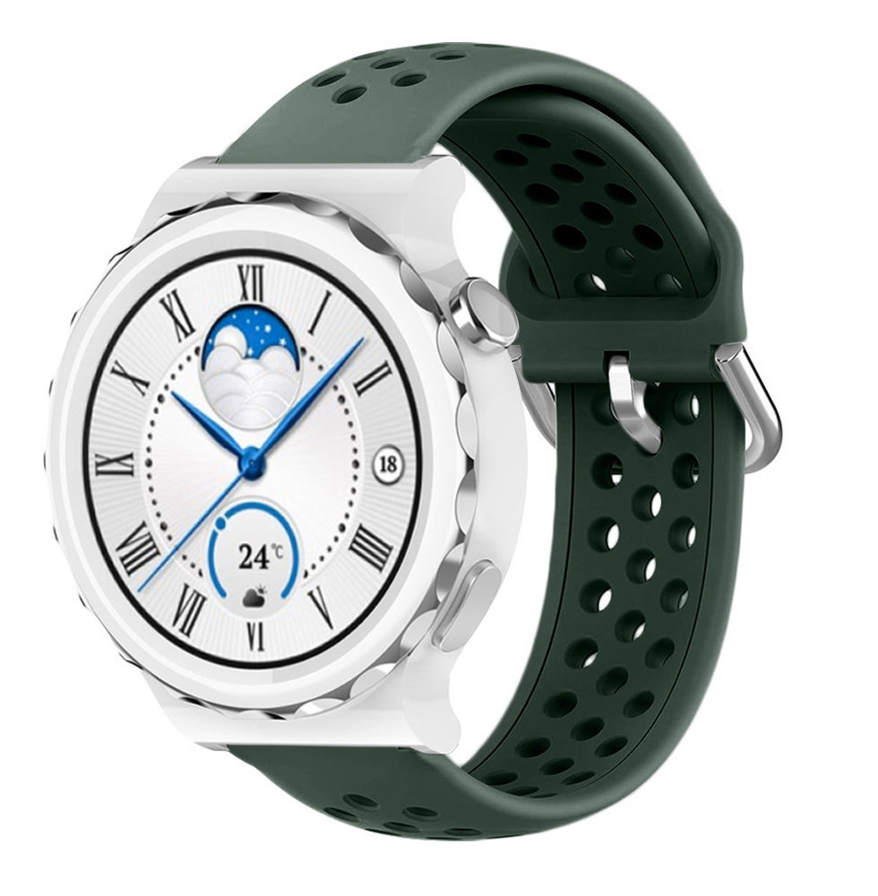 Strap-it® Strap-it Huawei Watch GT 3 Pro 43mm siliconen bandje met gaatjes (legergroen)