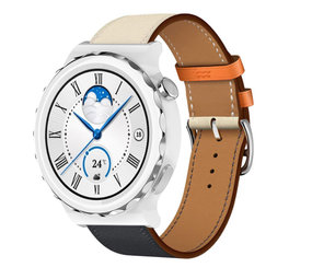 Strap-it® Huawei Watch GT 3 Pro 43mm leren bandje (wit/donkerblauw)
