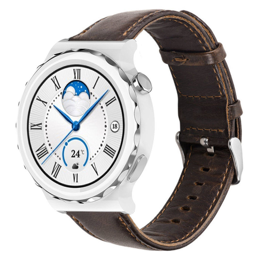 Strap-it® Strap-it Huawei Watch GT 3 Pro 43mm leren bandje (donkerbruin)