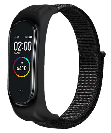 Strap it Strap it Xiaomi Mi Band 5 nylon bandje zwart