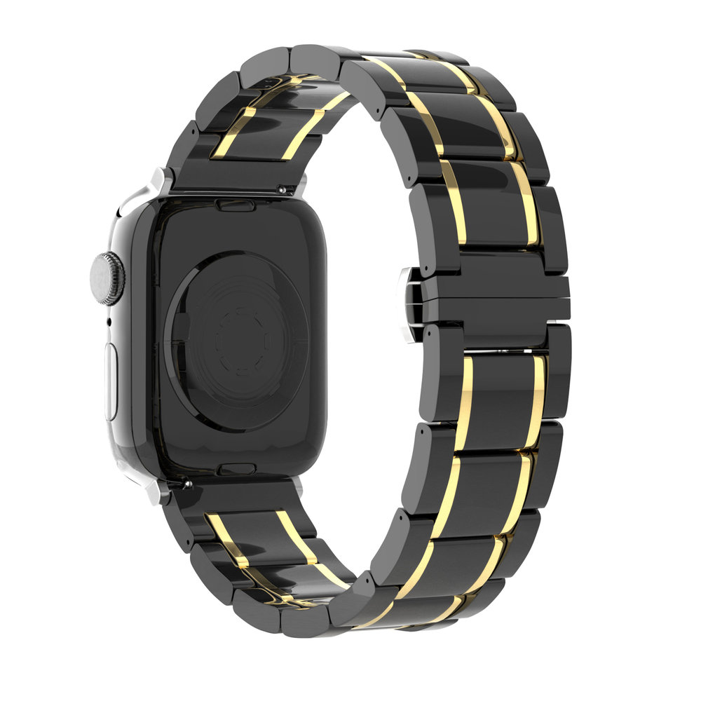 Strap-it® Strap-it Apple Watch keramiek stalen band (zwart/goud)
