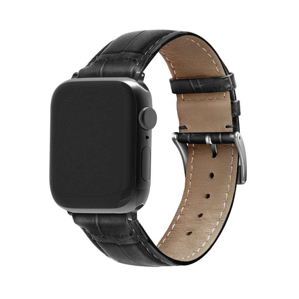 Strap-it® Strap-it Apple Watch leather crocodile grain band (zwart) Strap-it® Strap-it Apple Watch leather crocodile grain band (zwart)