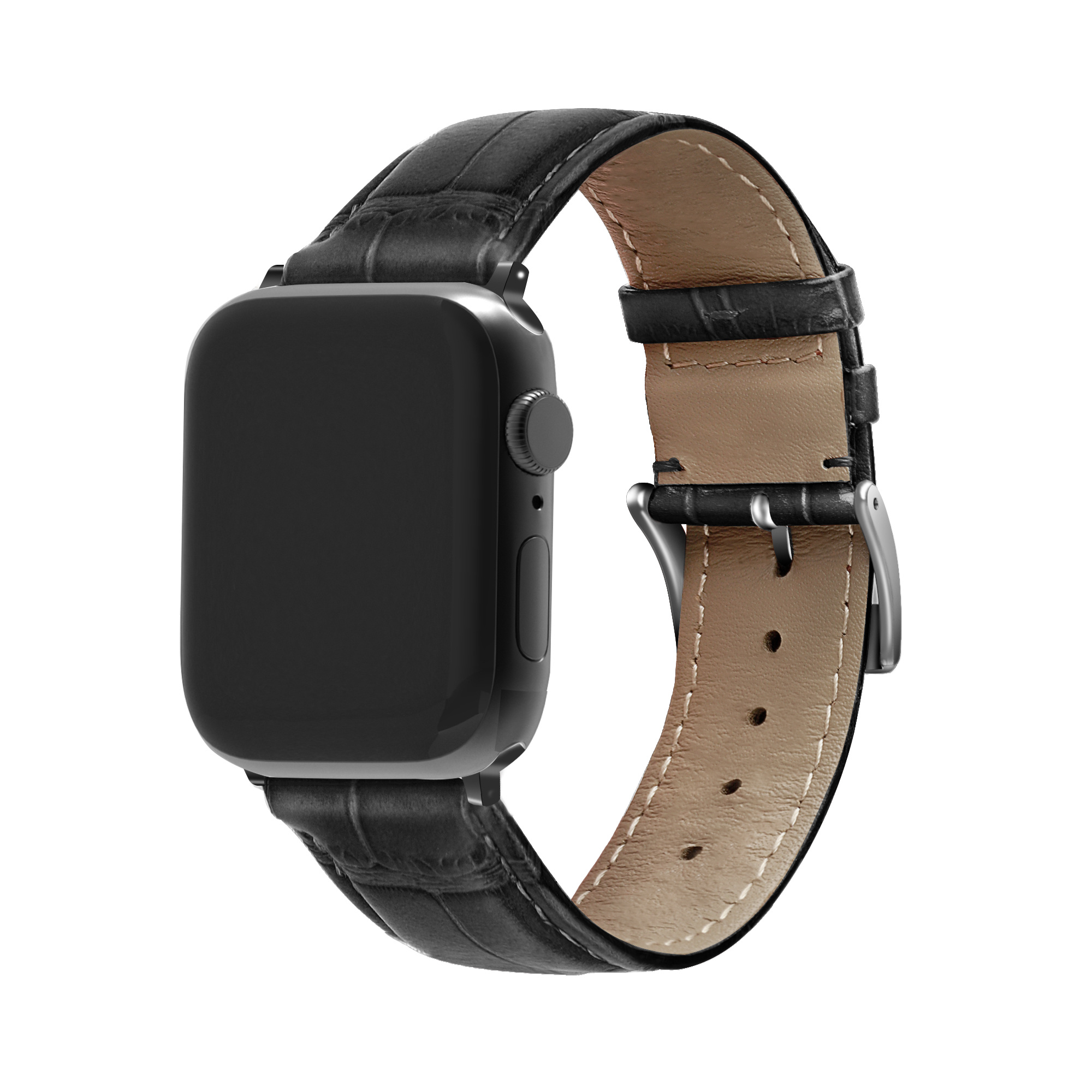 Apple Watch leather crocodile grain band zwart