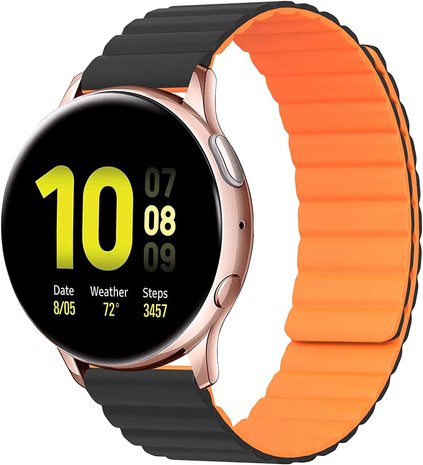Strap-it® Strap-it Samsung Galaxy Watch Active magnetisch siliconen bandje (zwart/oranje)